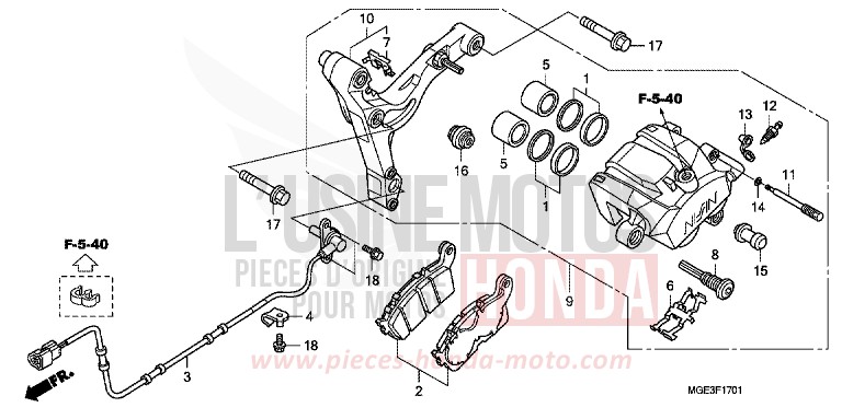 REAR BRAKE CALIPER (VFR1200FD) for VFR1200F Dual Clutch PEARL SUNBEAM WHITE (NHA66) from 2013